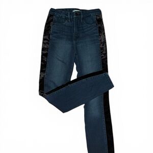 Good American Tuxedo Velvet Stripe Dark Wash Skinny Jeans